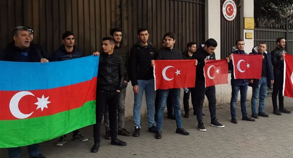 Türkiye’nin Tiflis Büyükelçiliği önünde Zeytin Dalı operasyonuna destek gösterisi
